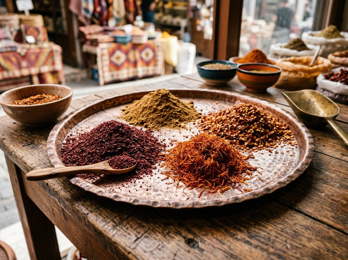 Anatolian spices on a copper tray